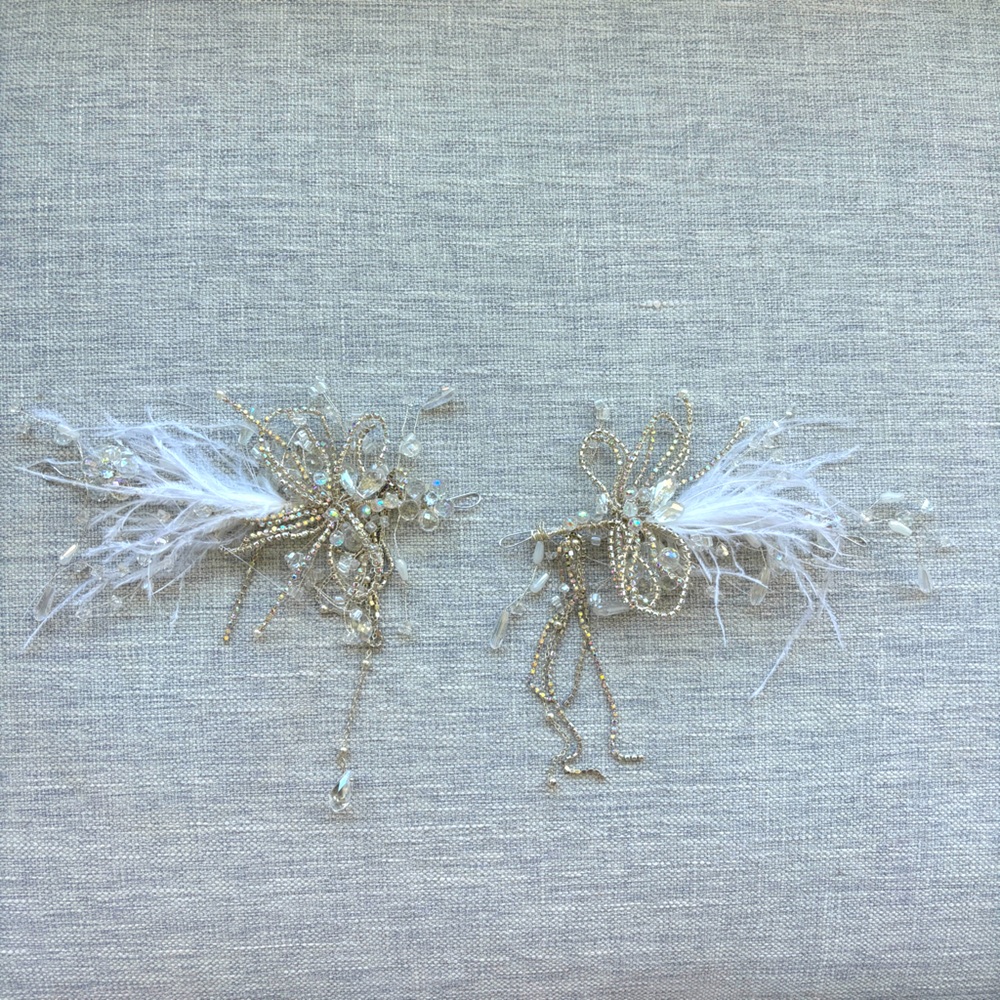 Crystal Beads, Rhinestone, and Feather Hair Accessories 
Customized, handmade